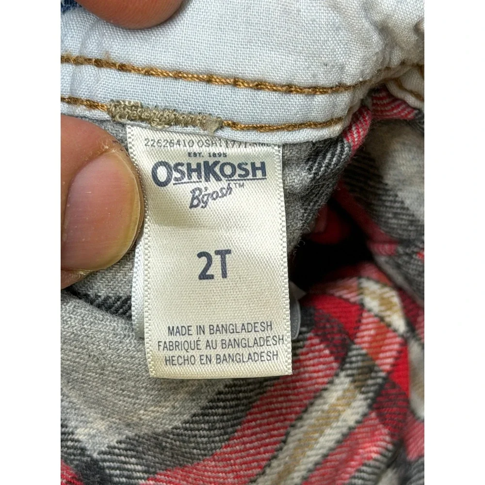 Vintage OshKosh Overalls Toddler Size 2T Flannel Lined Patchwork Denim Logo Blue